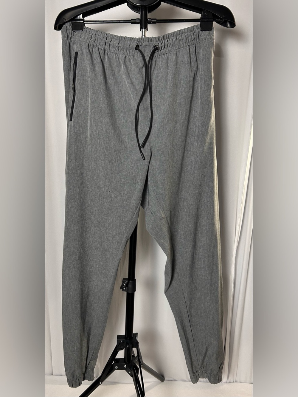 Men's Gray Drawstring Jogger Pants with Zipper Pocket
